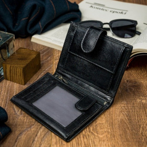 Portofel premium barbati ROVICKY Jake RFID din piele naturala neagra cu inchidere prin capsa - Img 8
