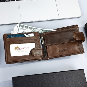 Portofel slim barbati JERMYN'S Bergamo RFID din piele naturala maro cu inchidere prin capsa - Img 4