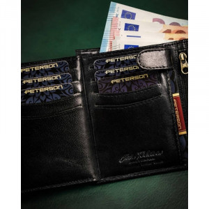 Portofel vertical barbati PETERSON Chester RFID din piele naturala neagra cu inchidere prin capsa - Img 10