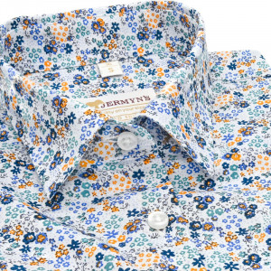 Camasa alba dama Luxury Slim Fit EASY IRON cu imprimeu floral orange albastru - Img 4