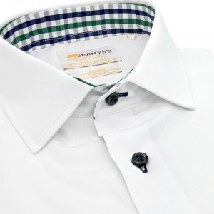 Camasa alba slim barbati Luxury Slim Fit EASY IRON cu garnitura in carouri verzi si bleumarin - Img 3