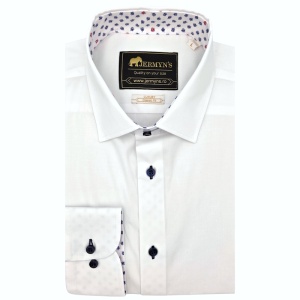 Camasa barbati alba regular Luxury Classic Fit EASY IRON cu garnitura minitrifoi bleumarin si rosu - Img 5