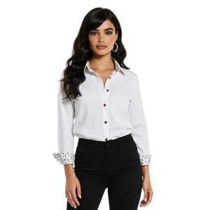 Camasa dama alba office Luxury Slim Fit EASY IRON cu garnitura cu motiv floral