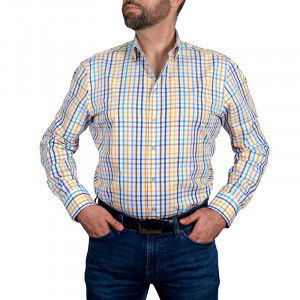Camasa slim casual barbati in carouri multicolore Luxury Slim Fit EASY IRON