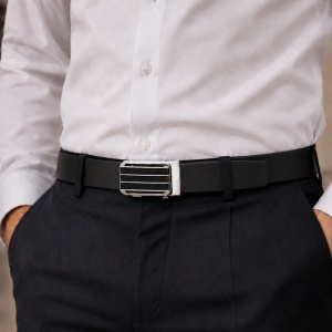 Curea barbati din piele naturala neagra JERMYN'S Bristol cu catarama automata - Img 2