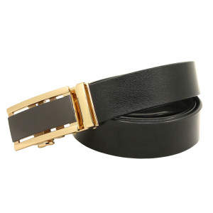 Curea barbati din piele naturala neagra JERMYN'S Harrison cu catarama automata aurie - Img 2