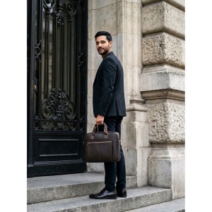 Geanta laptop din piele naturala maro inchis JERMYN'S Houston - Img 2