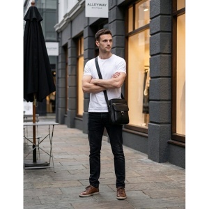 Geanta messenger barbati din piele naturala neagra London - Img 3