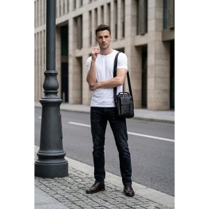 Geanta messenger barbati Oliver din piele naturala neagra - Img 4
