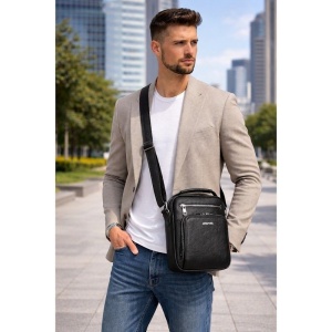 Geanta messenger barbati, piele naturala, JERMYN'S Boston, neagra - Img 6