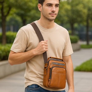 Geanta messenger barbati, piele naturala, JERMYN'S Kansas, maro - Img 2