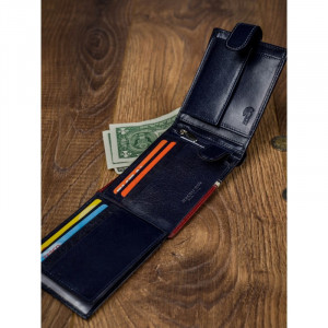 Portofel casual barbati ROVICKY Tommy slim RFID din piele naturala bleumarin navy si grena cu inchidere prin capsa - Img 11