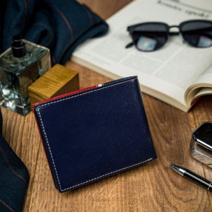 Portofel casual barbati ROVICKY Tommy slim RFID din piele naturala bleumarin navy si grena - Img 6