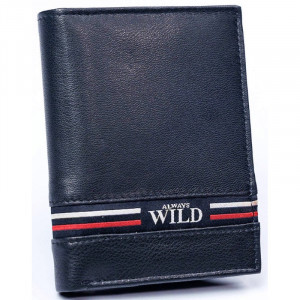 Portofel casual vertical barbati ALWAYS WILD Tommy RFID din piele naturala bleumarin