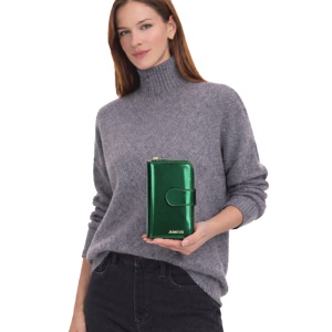 Portofel dama din piele naturala JERMYN'S Roma, elegant, verde lacuit - Img 3