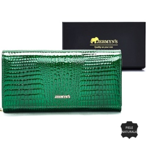 Portofel dama piele naturala JERMYN'S Monza, verde cu patern crocodile