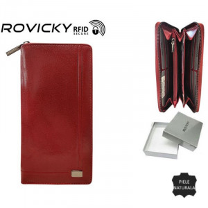 Portofel lung dama ROVICKY Mary RFID din piele naturala rosie - Img 2