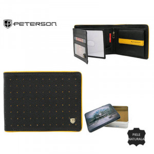 Portofel premium barbati PETERSON RFID Elton din piele naturala neagra cu detaliu galben - Img 2