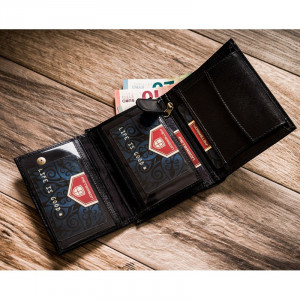 Portofel premium barbati PETERSON RFID Francesco din piele naturala neagra cu detaliu negru - Img 8