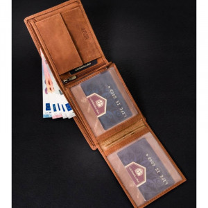 Portofel slim barbati PETERSON Harley RFID din piele naturala maro coniac - Img 8