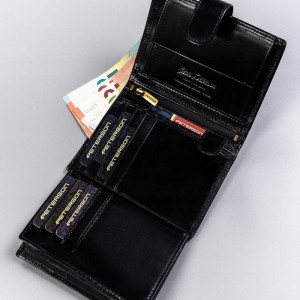 Portofel vertical barbati PETERSON Addison RFID din piele naturala neagra cu inchidere prin capsa - Img 7