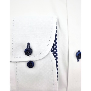 Camasa barbati alba regular Luxury Classic Fit EASY IRON cu garnitura bleumarin cu structuri albe - Img 5