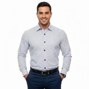Camasa barbati alba regular Luxury Classic Fit EASY IRON cu structuri albastre