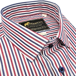Camasa barbati slim alba Luxury Slim Fit EASY IRON in dungi rosii si bleumarin - Img 2