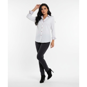 Camasa dama alba office Luxury Slim Fit EASY IRON cu garnitura cu motiv floral - Img 8