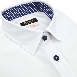 Camasa dama alba office Luxury Slim Fit EASY IRON cu garnitura bleumarin cu buline albe - Img 2