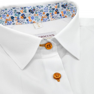 Camasa office alba dama Luxury Slim Fit EASY IRON cu garnitura inflorata orange albastru - Img 5