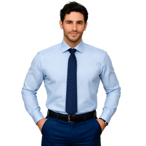 Camasa slim office bleu barbati Royal Oxford Luxury Slim Fit EASY IRON