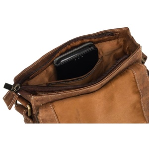 Geanta crossbody barbati ALWAYS WILD Carson din piele naturala maro coniac - Img 6