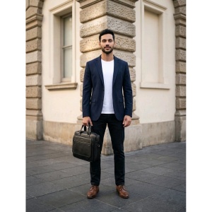 Geanta laptop 17", JERMYN'S Nelson, piele naturala neagra - Img 4