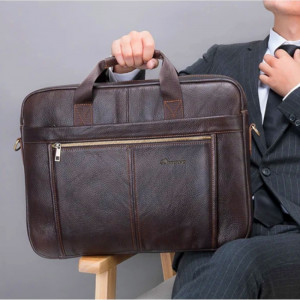 Geanta laptop din piele naturala maro inchis JERMYN'S Houston - Img 11