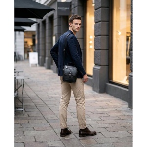 Geanta messenger barbati, piele naturala, JERMYN'S Bristol, neagra - Img 7