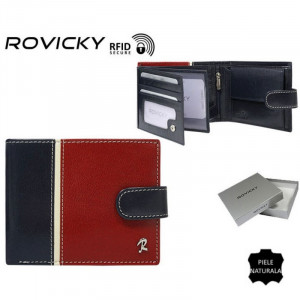 Portofel casual barbati ROVICKY Tommy slim RFID din piele naturala bleumarin navy si grena cu inchidere prin capsa - Img 2