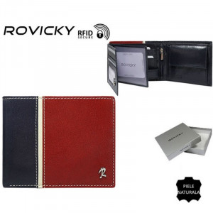 Portofel casual barbati ROVICKY Tommy slim RFID din piele naturala bleumarin navy si grena - Img 2