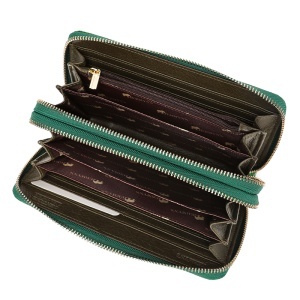 Portofel dama piele naturala, cu fermoar dublu, JERMYN'S Georgina, verde cu patern crocodile - Img 4