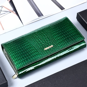 Portofel dama piele naturala JERMYN'S Monza, verde cu patern crocodile - Img 2