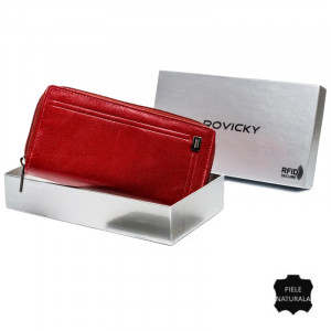 Portofel lung dama ROVICKY Ely RFID din piele naturala rosie