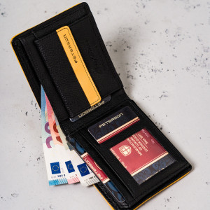 Portofel premium barbati PETERSON RFID Elton din piele naturala neagra cu detaliu galben - Img 7