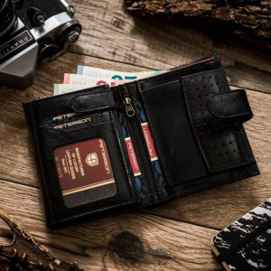 Portofel premium barbati PETERSON RFID Lewis din piele naturala neagra cu inchidere prin capsa - Img 6