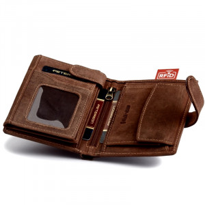 Portofel premium barbati piele naturala maro PETERSON RFID Hunter vertical cu inchidere prin capsa - Img 4
