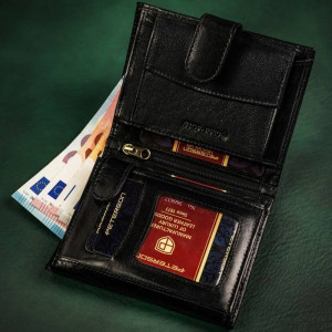 Portofel vertical barbati PETERSON Chester RFID din piele naturala neagra cu inchidere prin capsa - Img 6