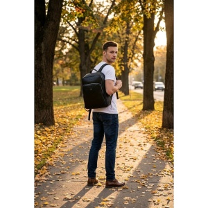 Rucsac din piele naturala neagra JERMYN'S Tommy - Img 3