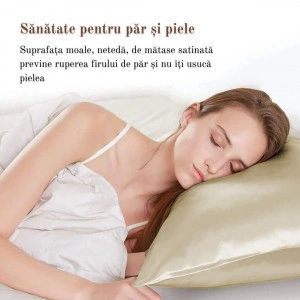 Fata de Perna din Satin cu Protectie pentru Par si Ten, Marinela Radu, 50x70 cm, Satin Premium, Champagne - Img 3
