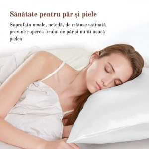 Fata de Perna din Satin cu Protectie pentru Par si Ten, Marinela Radu, 50x70 cm, Satin Premium, Alb - Img 3