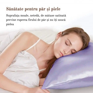 Fata de Perna din Satin cu Protectie pentru Par si Ten, Marinela Radu, 50x70 cm, Satin Premium, Mov - Img 3