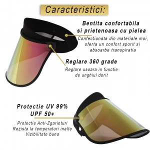 Cozoroc cu Vizor pentru Protectie solara UVA-UVB, reglabil 360 grade, Marinela Radu, acopera toata fata, champagne - Img 3